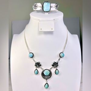 Larimar 925 Floral Necklace & Bracelet Set